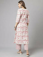 FIORRA Women's White Cotton A-line Kurta with Palazzo | Grocsy