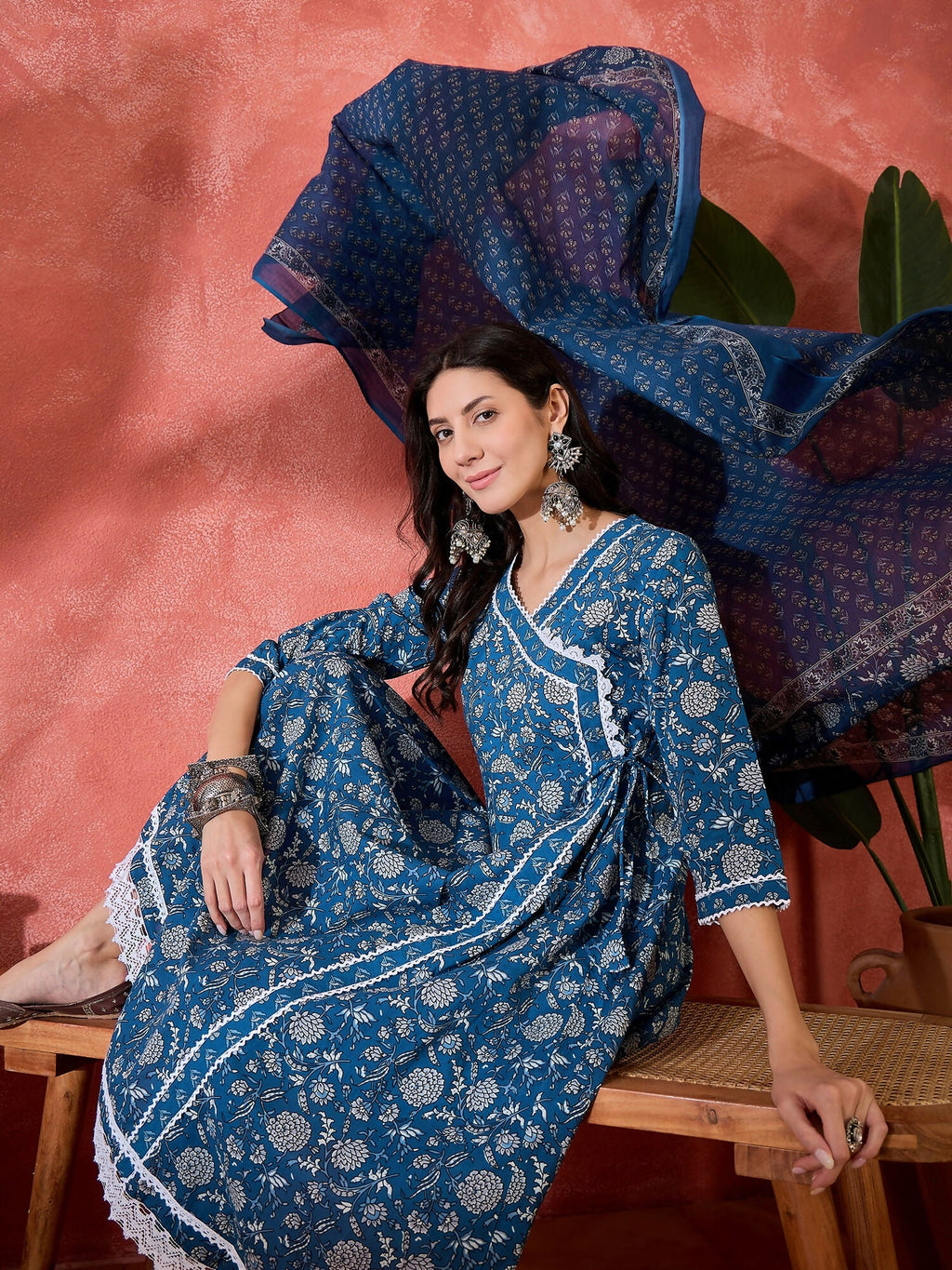 Joban Fashion Printed Blue Pure Cotton Kurta Set | Grocsy