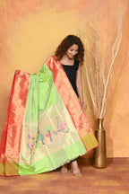 Very Much Indian Handloom Pure Cotton Paithani Dupatta - White | Grocsy