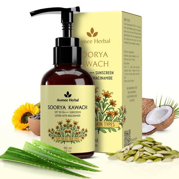 Avimee Herbal Soorya Kawach SPF 50 PA++++ Niacinamide Sunscreen Lotion | Grocsy