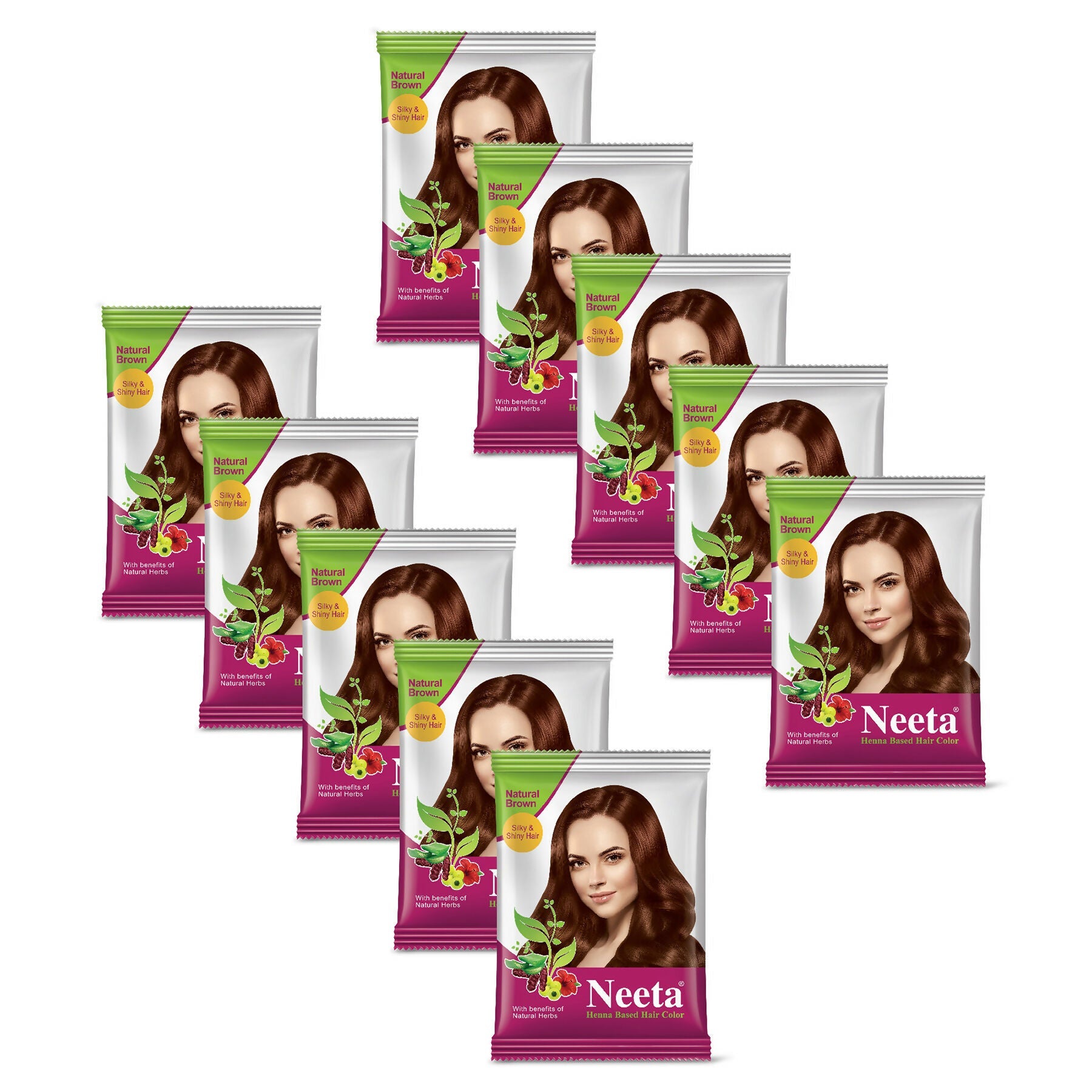 Neeta Hair Color Powder Natural Henna Based Hair Color (Pack of 10) Natural Brown | Grocsy
