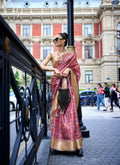 Pink Satin Organza Paisley Woven Design Saree With Unstitched Blouse Piece - Klay's | Grocsy