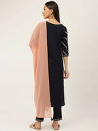 FIORRA Women's Navy Blue Poly Crepe Straight Kurta Pant With Dupatta | Grocsy