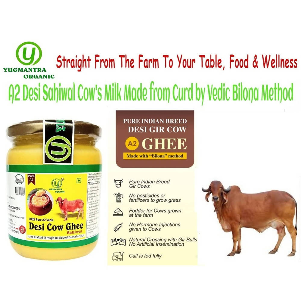 Yugmantra Organic Foods Pure A2 Natural Desi Cow Ghee Sahiwal | Handmade Desi Ghee | Grassfed, Golden, Grainy, Natural Fresh | Grocsy