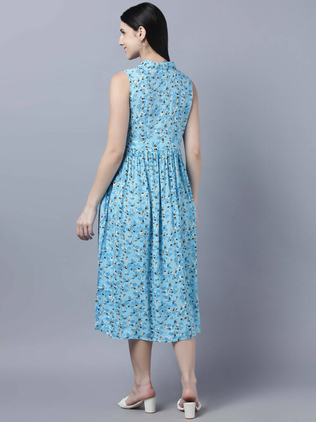 Myshka Women's Blue Floral Midi Dress | Grocsy