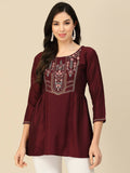 Wine Chinon Floral Embroidered Top - Zeny | Grocsy