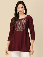 Wine Chinon Floral Embroidered Top - Zeny | Grocsy