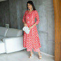 Aayaa Pure Muslin printed Kurti & Pant - Red | Grocsy