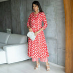 Aayaa Pure Muslin printed Kurti & Pant - Red | Grocsy
