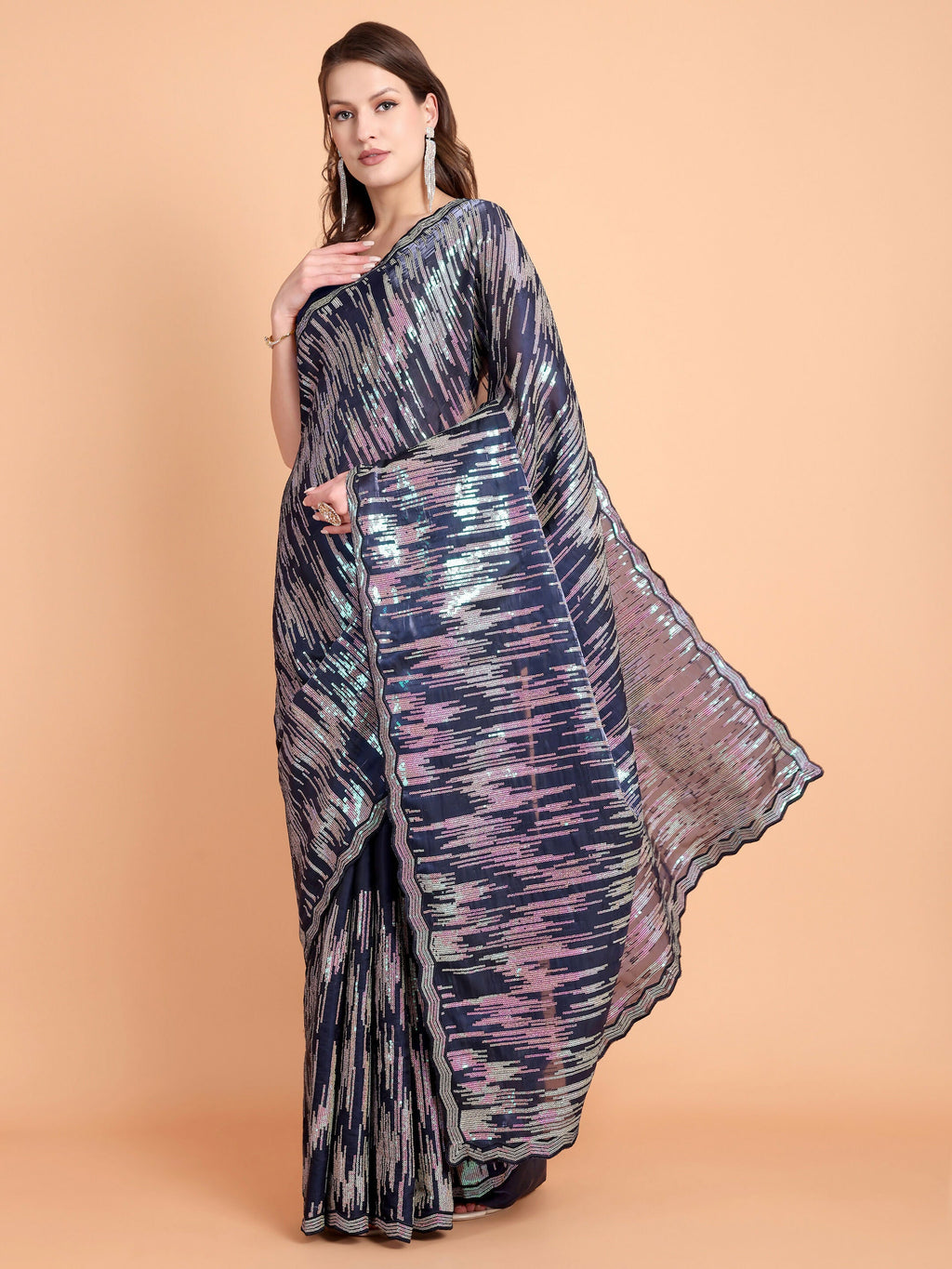 Vamsee Dhavani Navy Blue Georgette Saree | Grocsy
