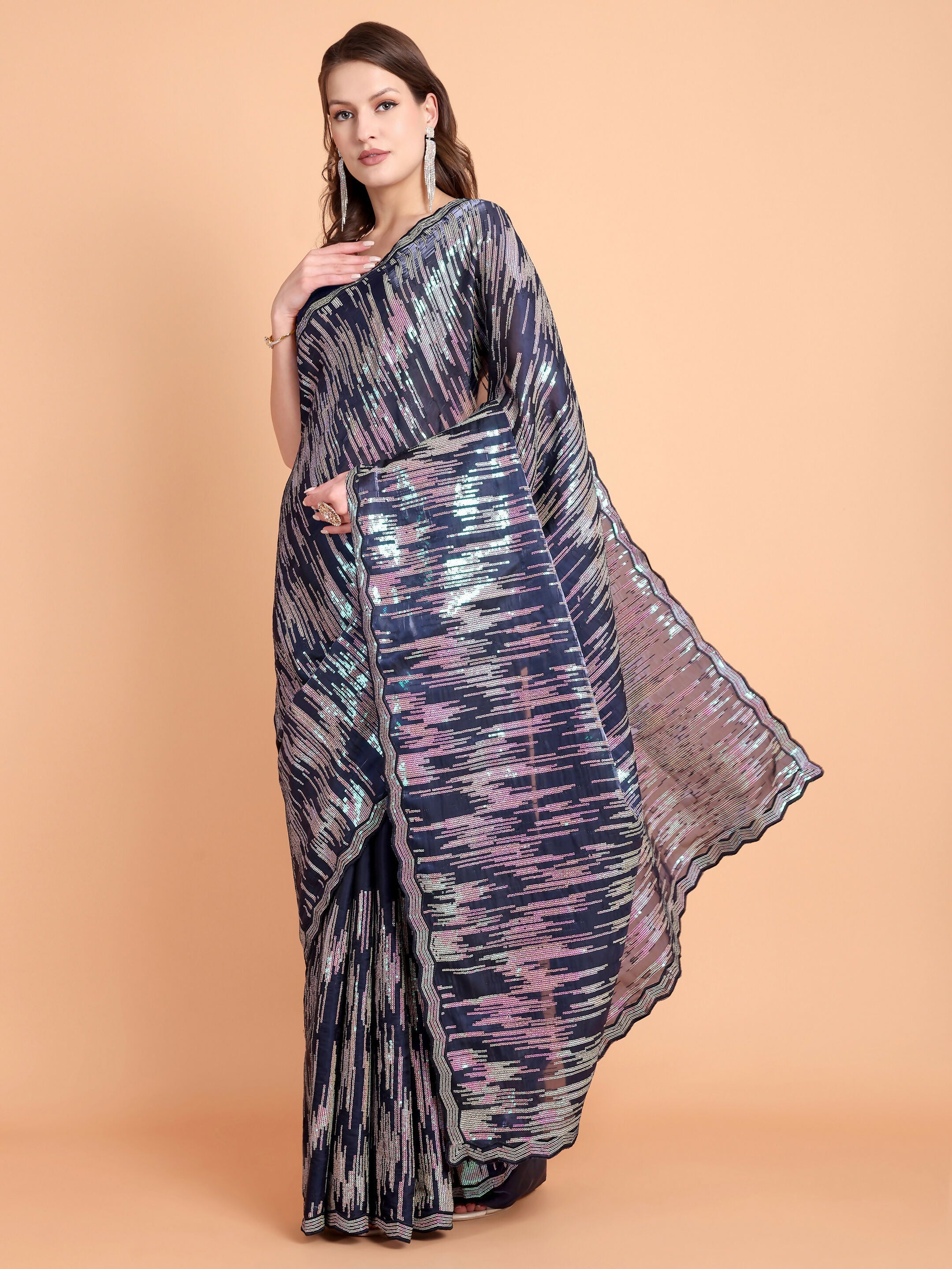 Vamsee Dhavani Navy Blue Georgette Saree | Grocsy