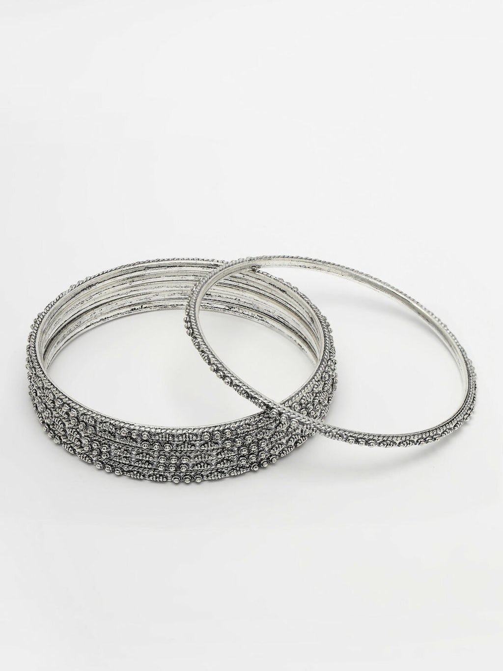NVR Women's Set of 6 Silver-Toned German Silver Oxidised Bangles | Grocsy