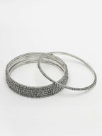 NVR Women's Set of 6 Silver-Toned German Silver Oxidised Bangles | Grocsy