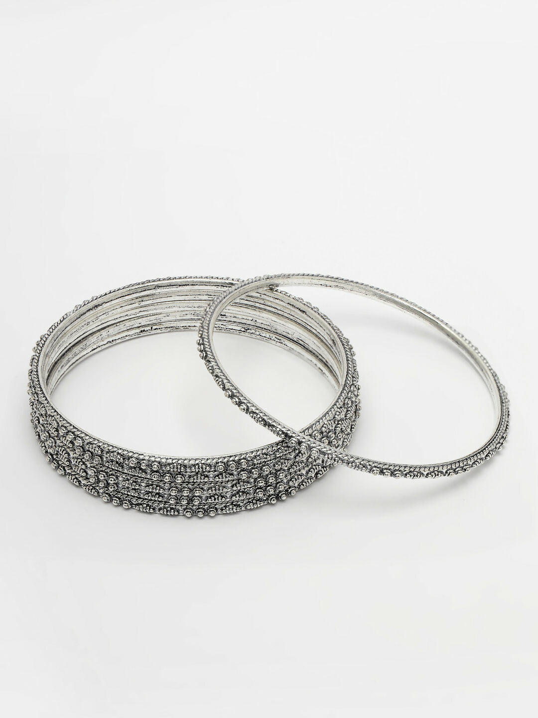 NVR Women's Set of 6 Silver-Toned German Silver Oxidised Bangles | Grocsy