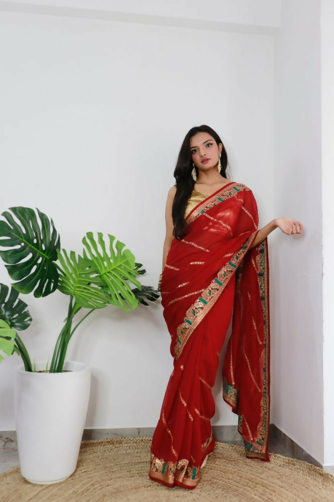 Vamsee Aaradhna Red Georgette Saree | Grocsy