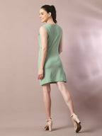 Myshka Women's Sea Green Solid Cowl Neck Bodycon Party Dress | Grocsy