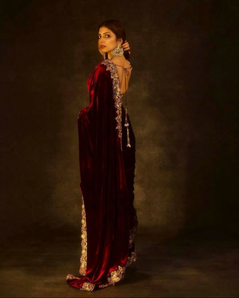 Joban Fashion Maroon 9000 Velvet Party Wear Sarees | Grocsy