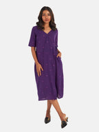 Suta Women's Purple Geometric Fit and Flare Dress | Grocsy