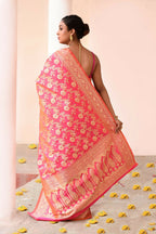 Joban Fashion Pink Peach Soft Pure Handloom Banarasi Silk Saree | Grocsy