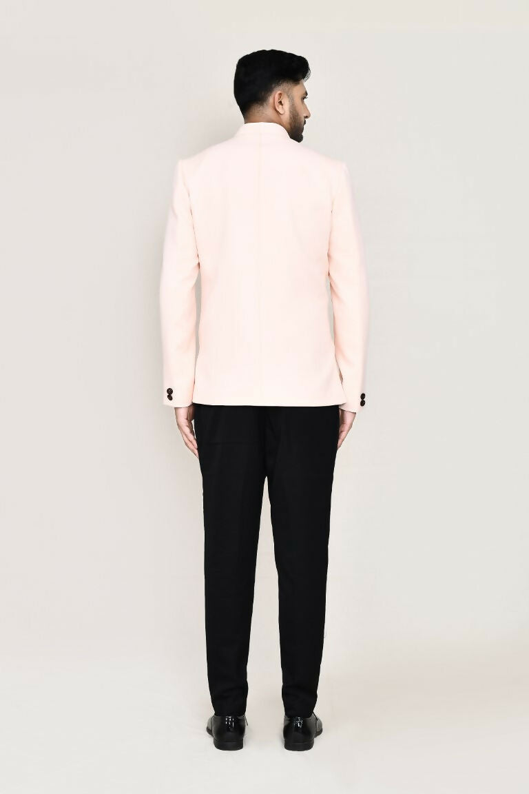 Joban Fashion Peach Colored Imported Polyester Fabric Open Prince Coat, Jacket With Pant | Grocsy