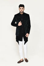 Joban Fashion Black Colored Velvet Based With Full Embroidered Fabric Open Jacket, Indo Western With Pant | Grocsy