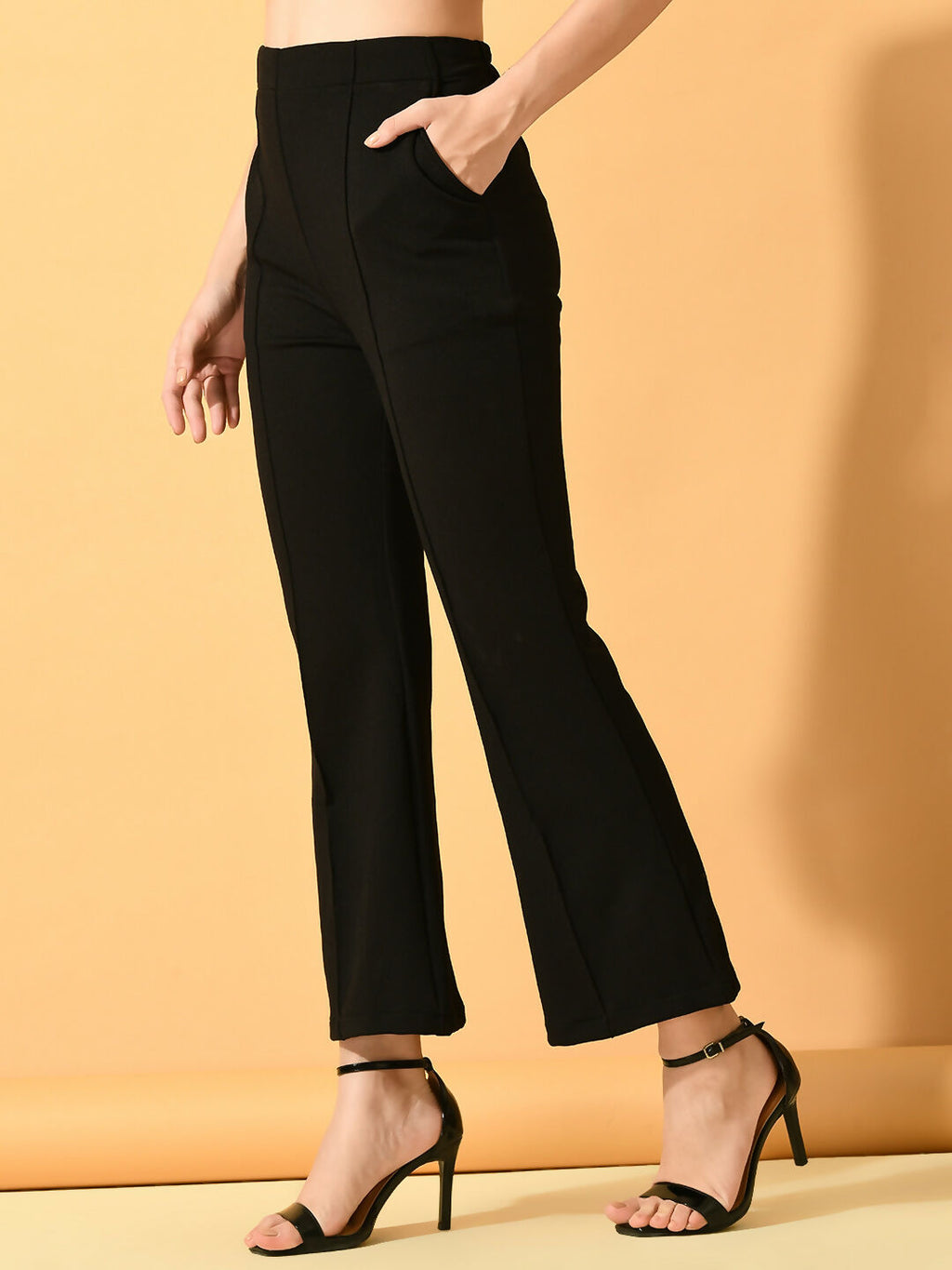 Myshka Women's Black Flared Party Trouser | Grocsy