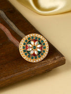 NVR Women's Traditional Kundan Meenakari Gold-Polished Ajustable Finger Ring | Grocsy