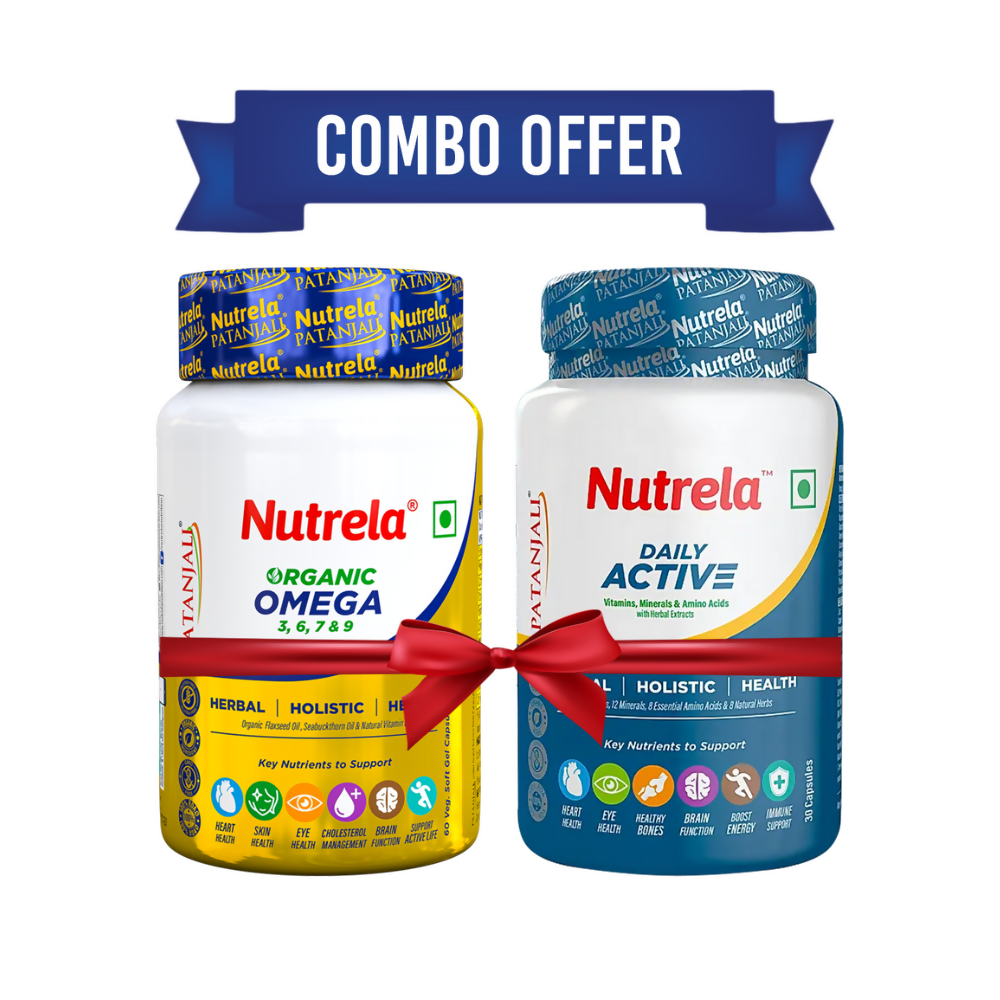 Patanjali Nutrela Daily Active + Omega 3 Softgel Capsules Combo | Grocsy