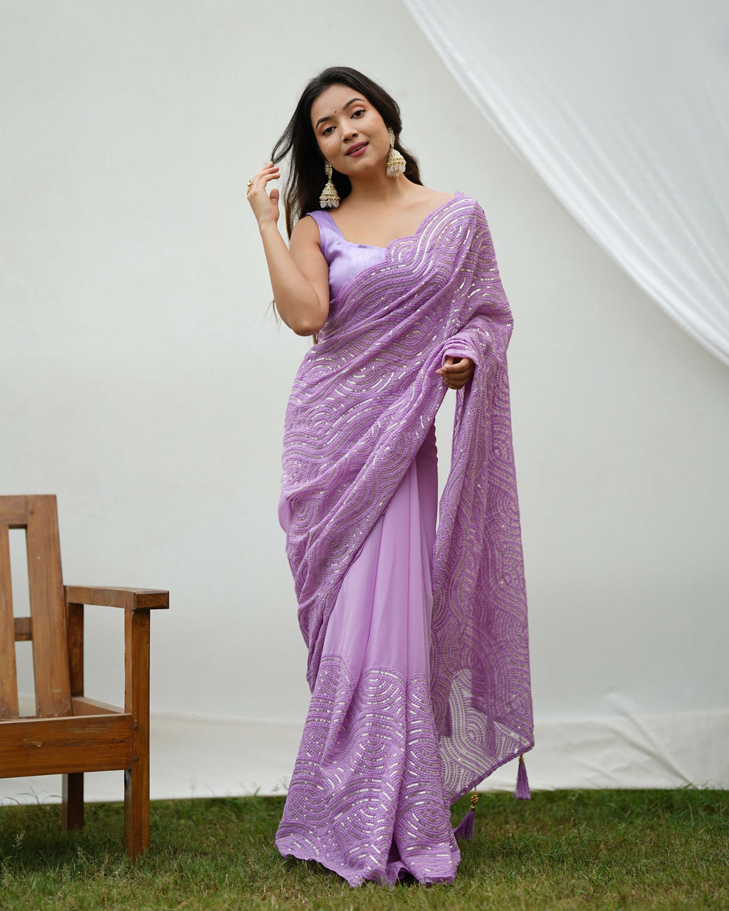 Vamsee Trending Sequins .2 Purple Georgette Saree | Grocsy