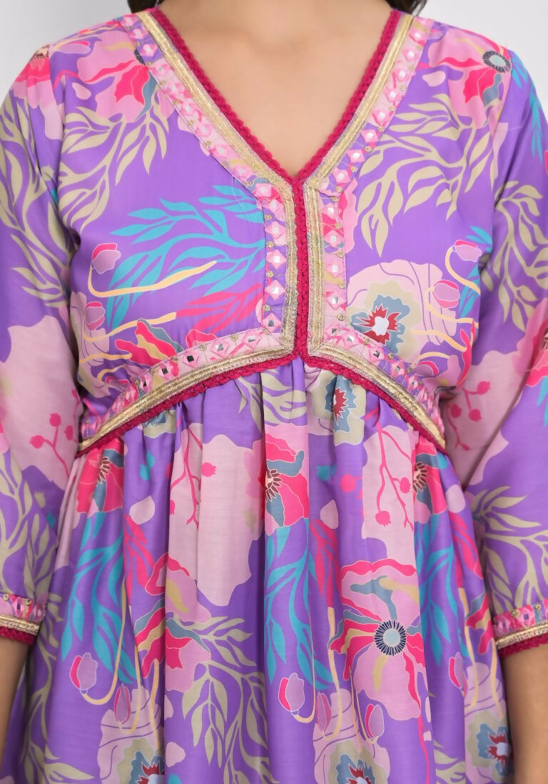 Lavender Muslin silk Embroidery with Thread and sequence Stitched Suit With Dupatta - Tanisha | Grocsy