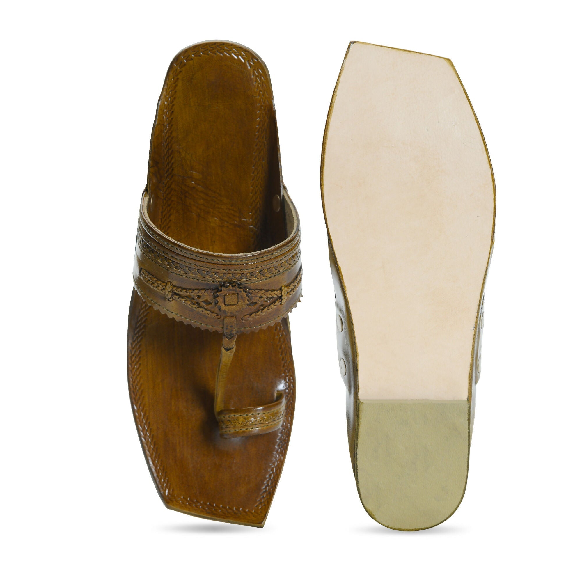 Stepsoft Men'S Olive Brown Kolhapuri Chappal | Handcrafted Leather Ethnic Slip-On Slippers | Grocsy