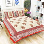 Floral Print Queen Size 90x108 Inches Jaipuri Flat Bed Sheet Bedspread with 2 Pillowcases | Grocsy