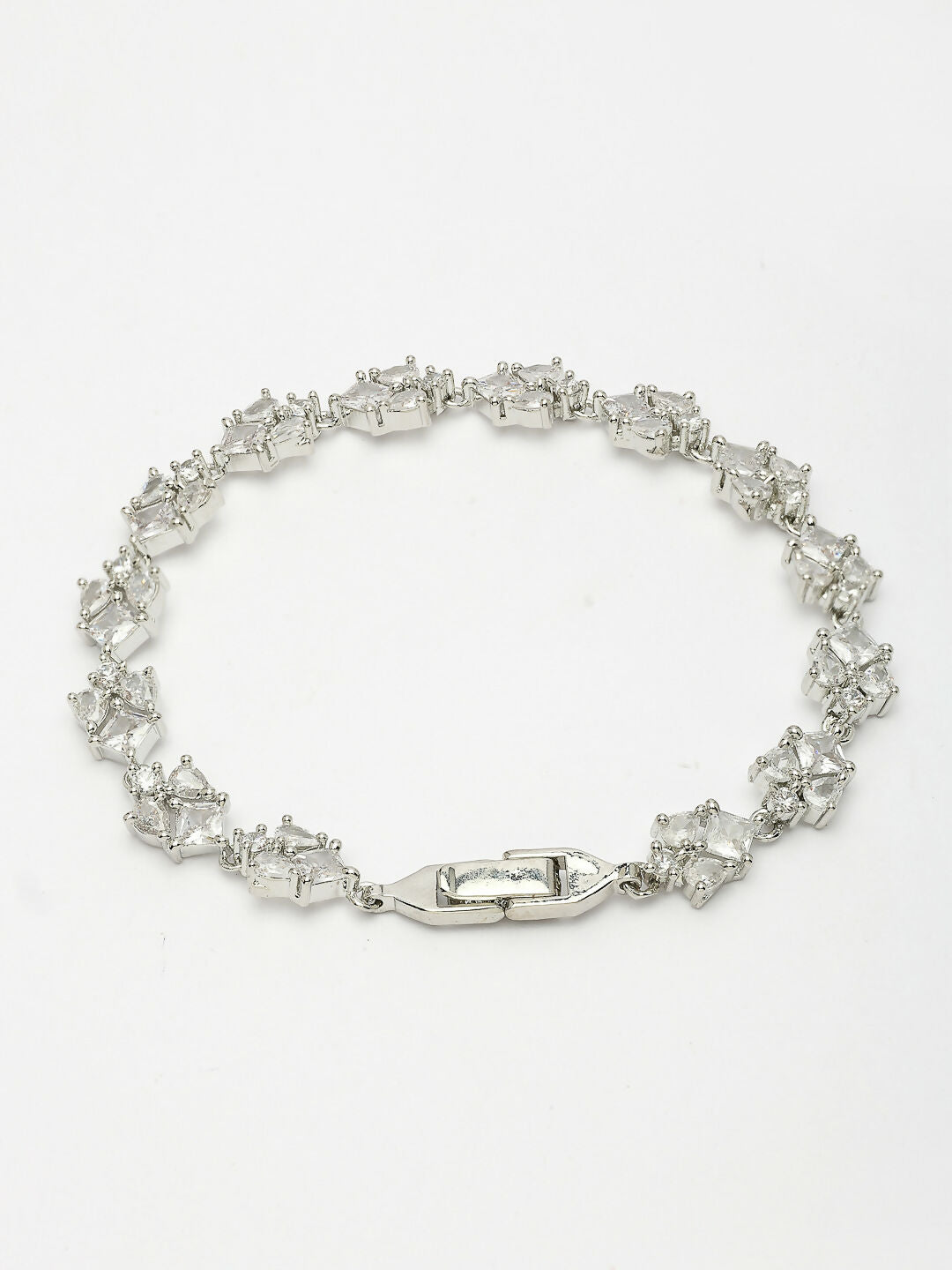 NVR Women's Silver-Toned Cubic Zirconia Link Bracelet | Grocsy