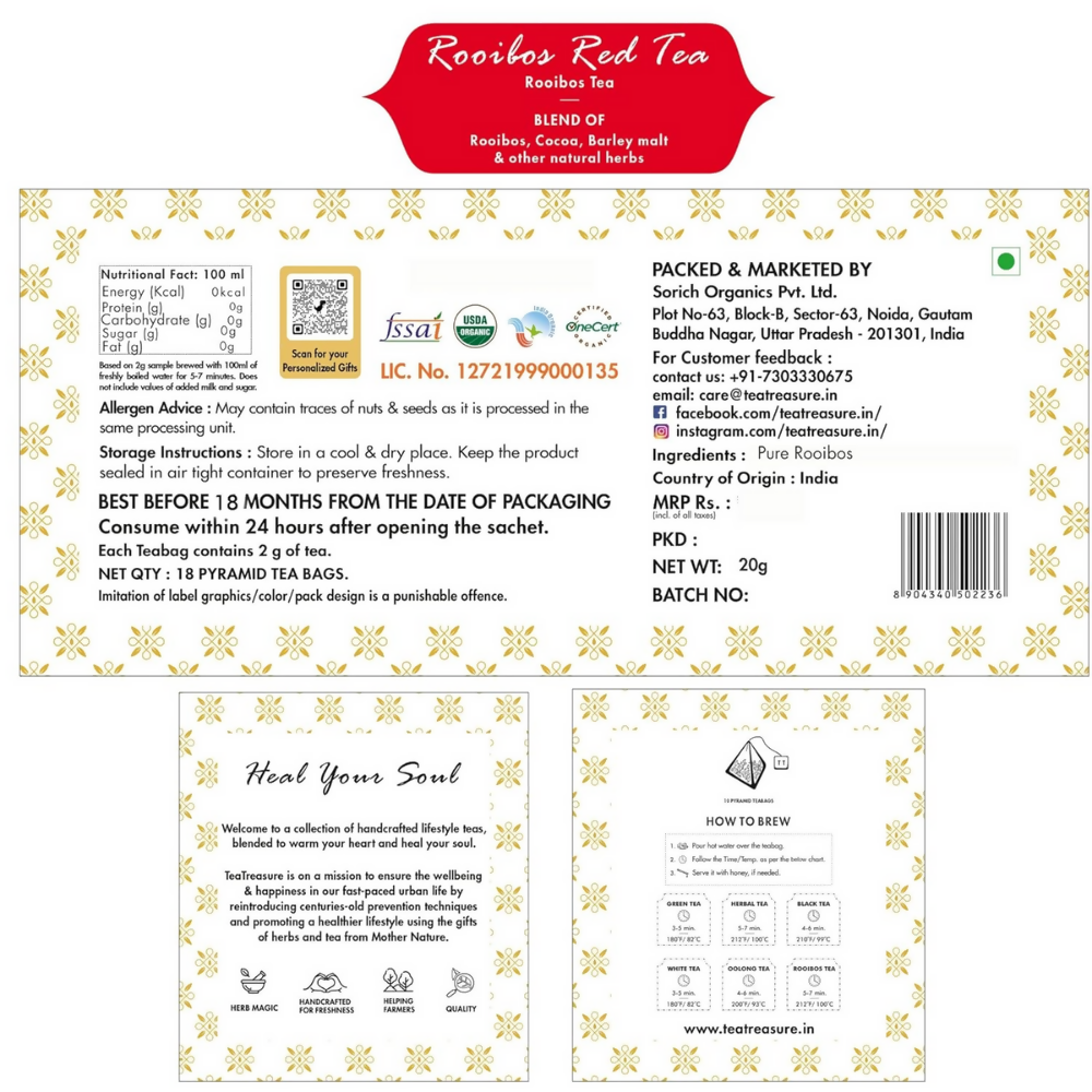 Tea Treasure Pure Rooibos Tea Bags | Grocsy