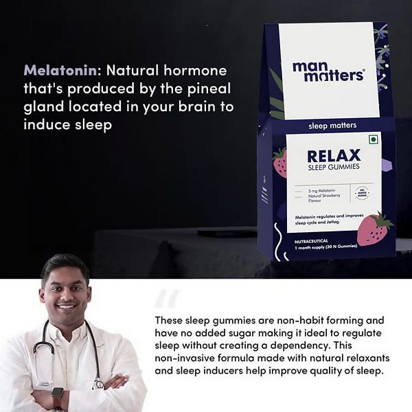 Man Matters Relax Melatonin Sleep Gummies - No Added Sugar | Grocsy