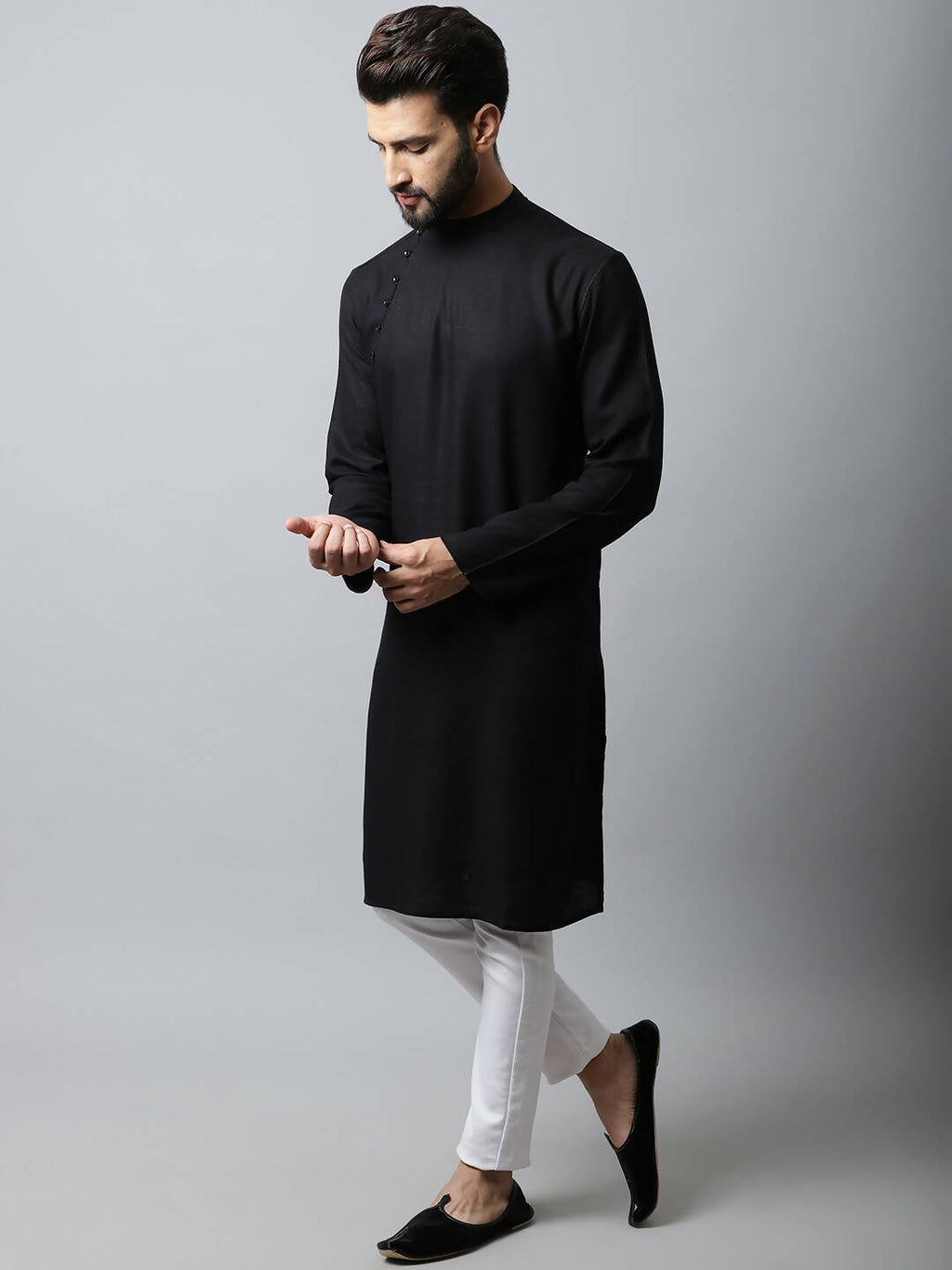 Even Apparels Black Color Linen Linen Men's Kurta With Side Placket (LN761) | Grocsy