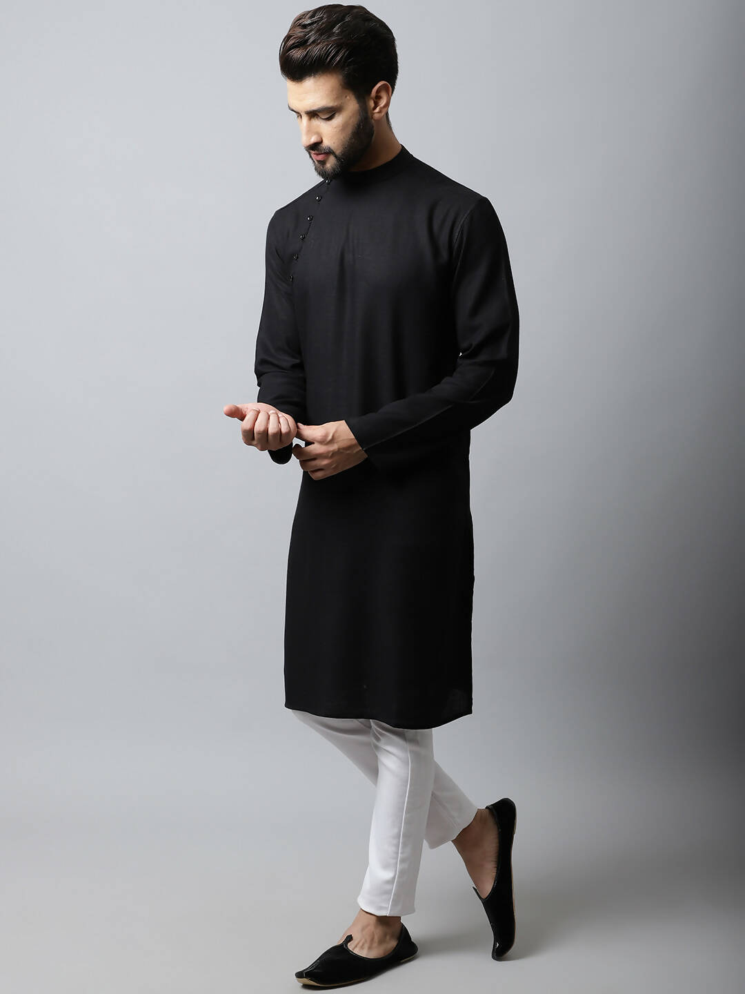 Even Apparels Black Color Linen Linen Men's Kurta With Side Placket (LN761) | Grocsy