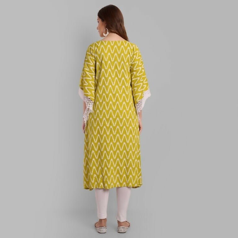 Alvano Beautiful Kaftan Kurta for Women and Girls Viscose Rayon Printed (Green) | Grocsy