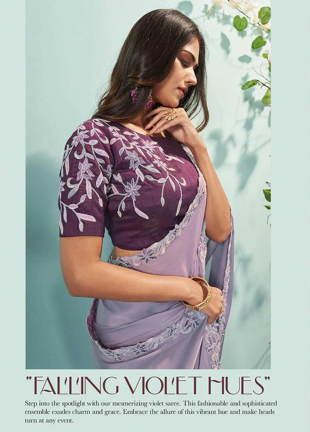 Violet Organza Silk Solid Saree With Unstitched Blouse Piece - Norita Ikshita | Grocsy