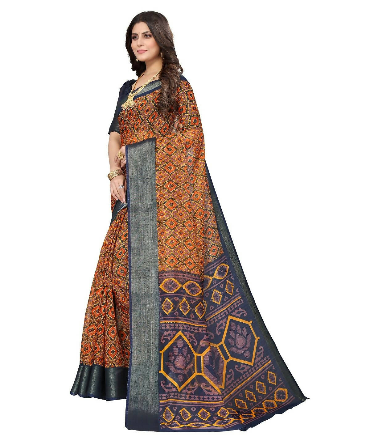 Vamika Cotton Orange Jari Border Bollywood Style Saree (VASU ORANGE) | Grocsy