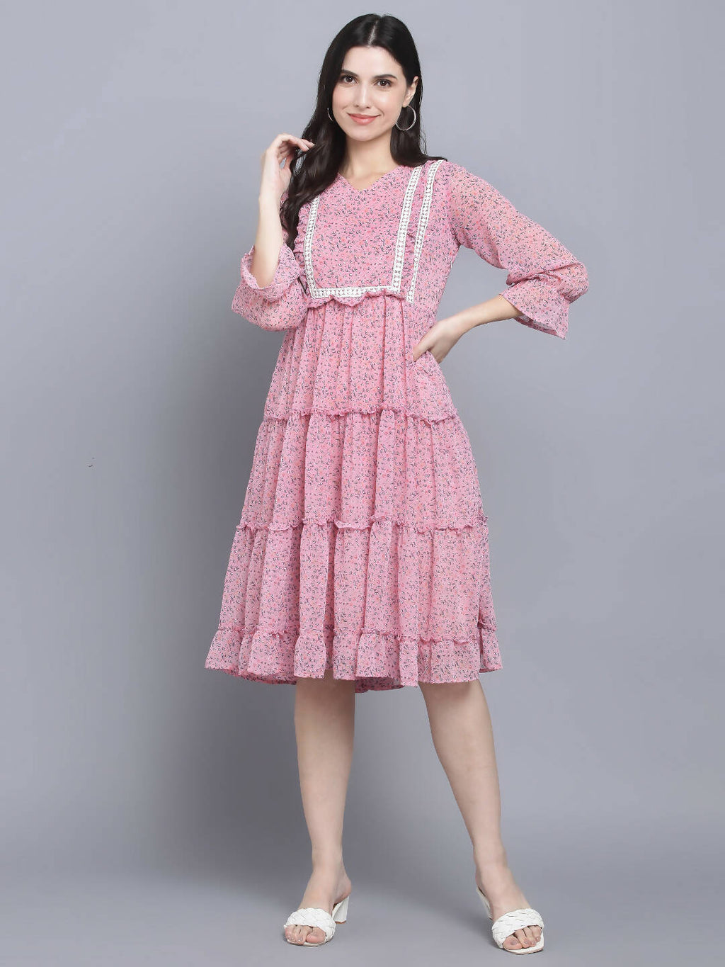 Myshka Women's Pink Floral Midi Dress | Grocsy