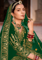 Green Velvet Front & Back Embroidery Wedding Anarkali Suit - Emponline | Grocsy