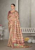 Peach Rangkat Tussar Silk Woven Design Saree with Unstitched Blouse - Mohmanthan Eshani | Grocsy