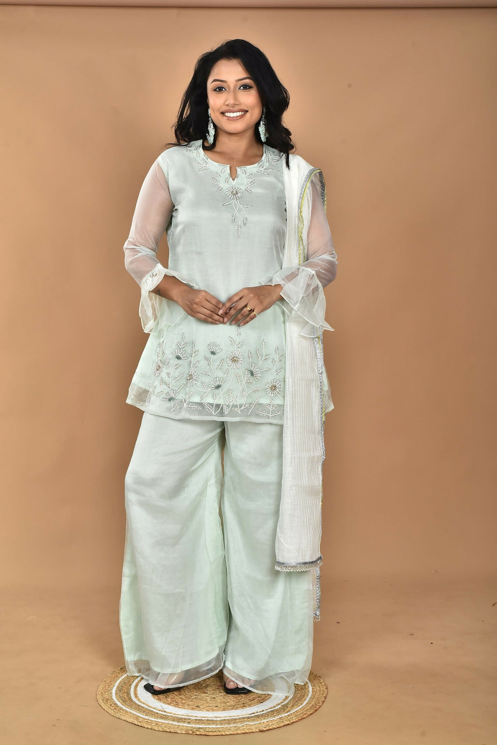 Morchari Women And Hand Embroidery Palazzo Set-Green | Grocsy