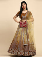 Brown Fancy Net Sequence Embroidered Lehenga Choli with Dupatta - Dhara | Grocsy