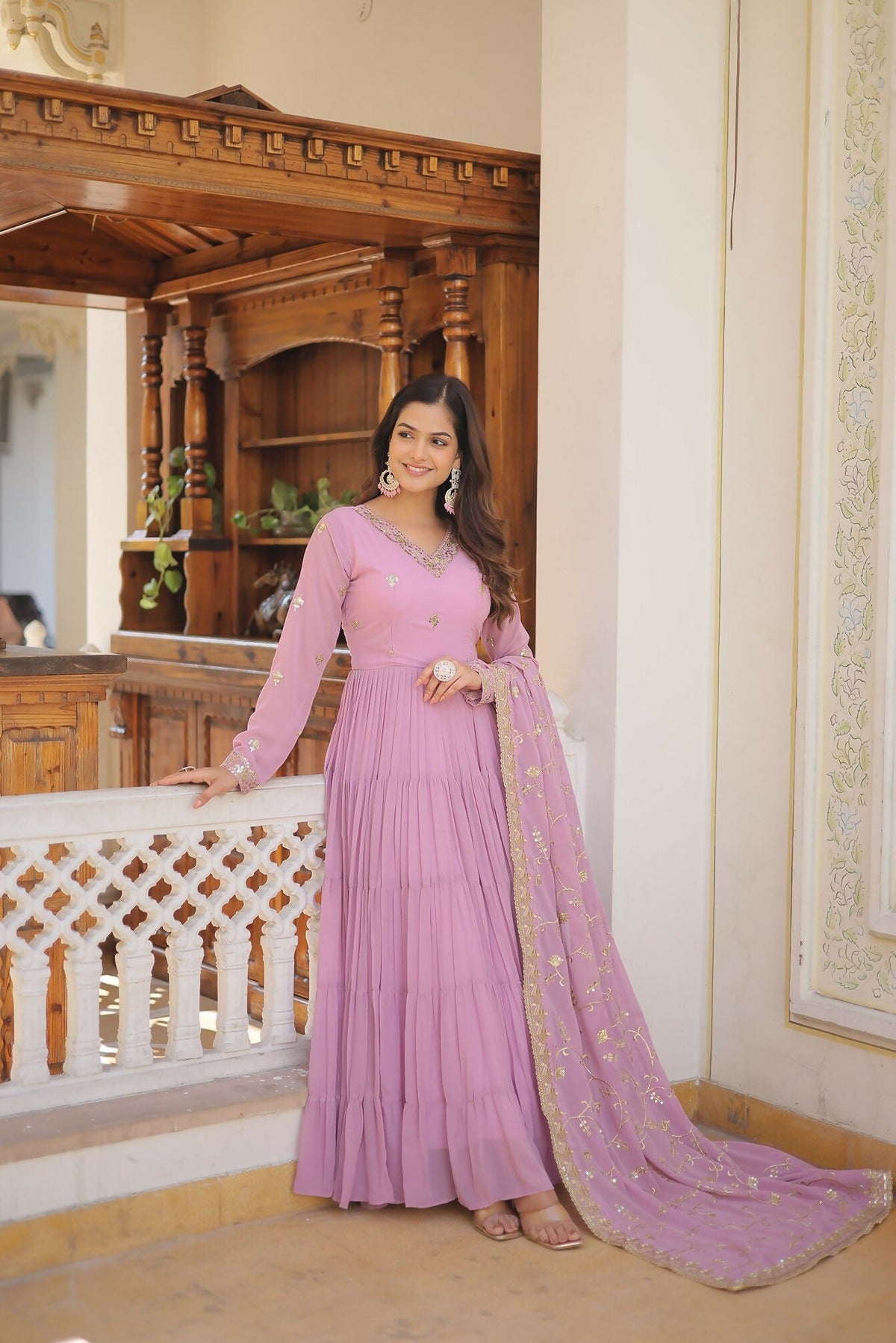 Joban Fashion Purple Georgette Sequence Embroidery Work Kurta Set | Grocsy