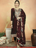 Jyoti Fashion Women's Maroon Velvet Cording with Resham Thread & Sequin Kurta with Trouser & Dupatta | Grocsy