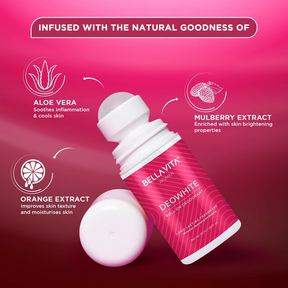 Bella Vita Deo White Natural Underarm Roll On Deodorant for Women | Grocsy