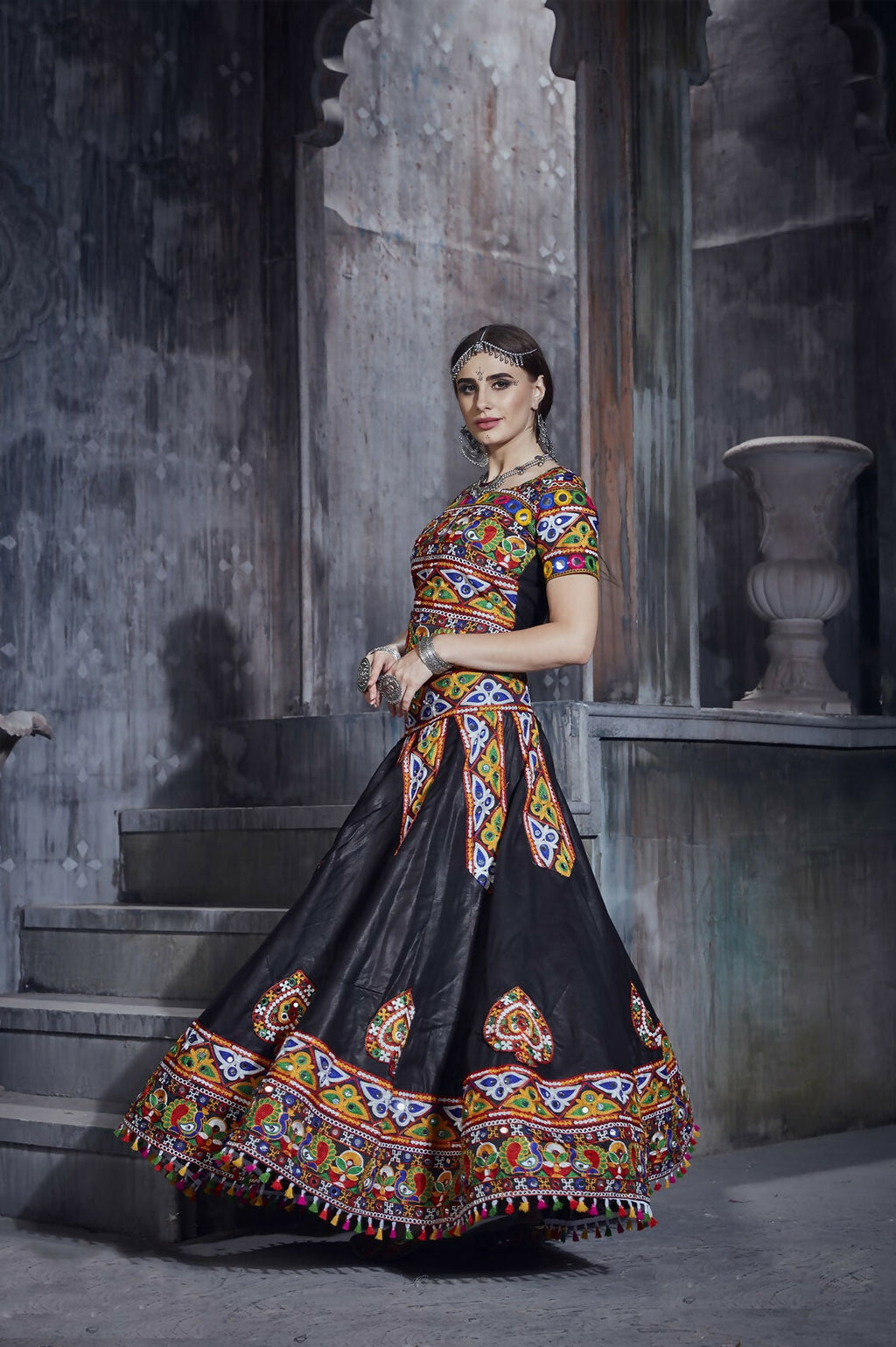 AI Fashion Black Art Silk Designer Navratri Lehenga Choli Collection | Grocsy