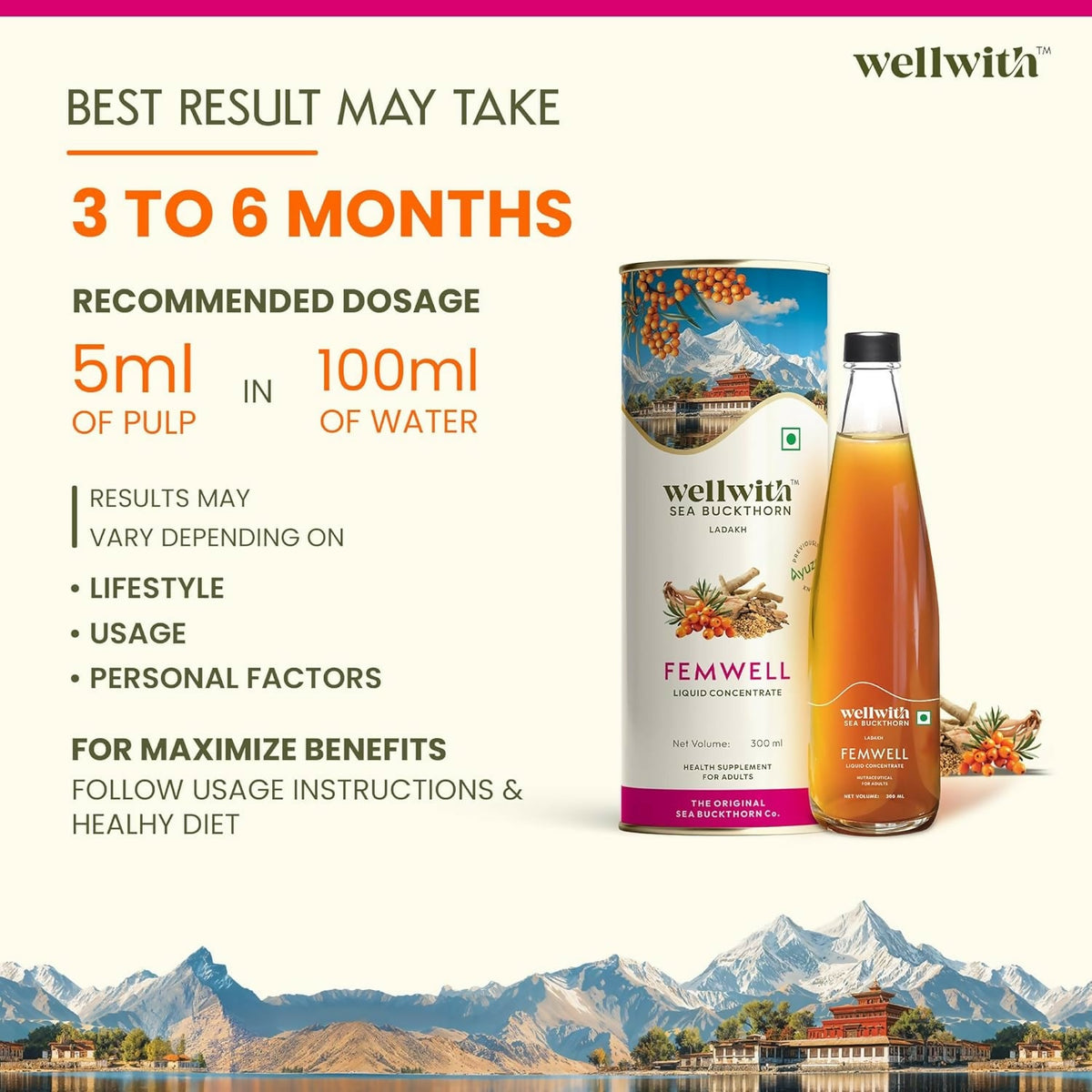 Wellwith Sea Buckthorn Femwin (Femwell) Ayurvedic Juice | Grocsy